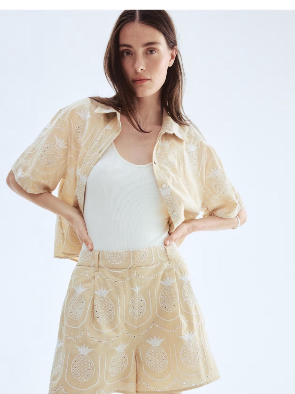 H&M Cream Pineapple Print Short Set
